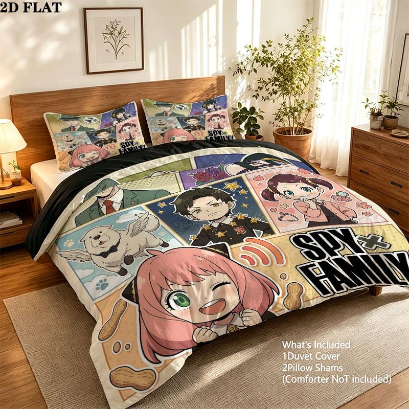 Spy Family Pattern Bedding Quilt Set Quilt Cover Pillowcase Home Birthday Gift(1 * duvet cover + 2 * pillowcase, without core)