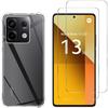 Shockproof Case - Phonillico® - Xiaomi Redmi Note 13 5G - Soft Silicone - 2 Tempered Glass - Transparent