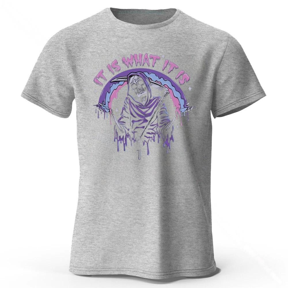 Summer Mens Dark Gothic Style Death Print Pure Cotton Short Sleeved Comfortable Soft Loose Sports Tshirt Fashionable Outfit