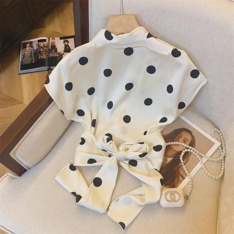 Летняя рубашка в горошек в стиле ретро для женщин 2024 года