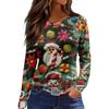 Женская мода повседневный топ с разрезом по низу и рождественским принтом с круглым вырезом и длинными рукавами