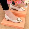 Leather Thick Heel Women's Shoes Fashion Low Heel One-pedal Leather Shoes Soft Sole Pointed Head Shallow Mouth Single Shoes Square Buckle Shallow M