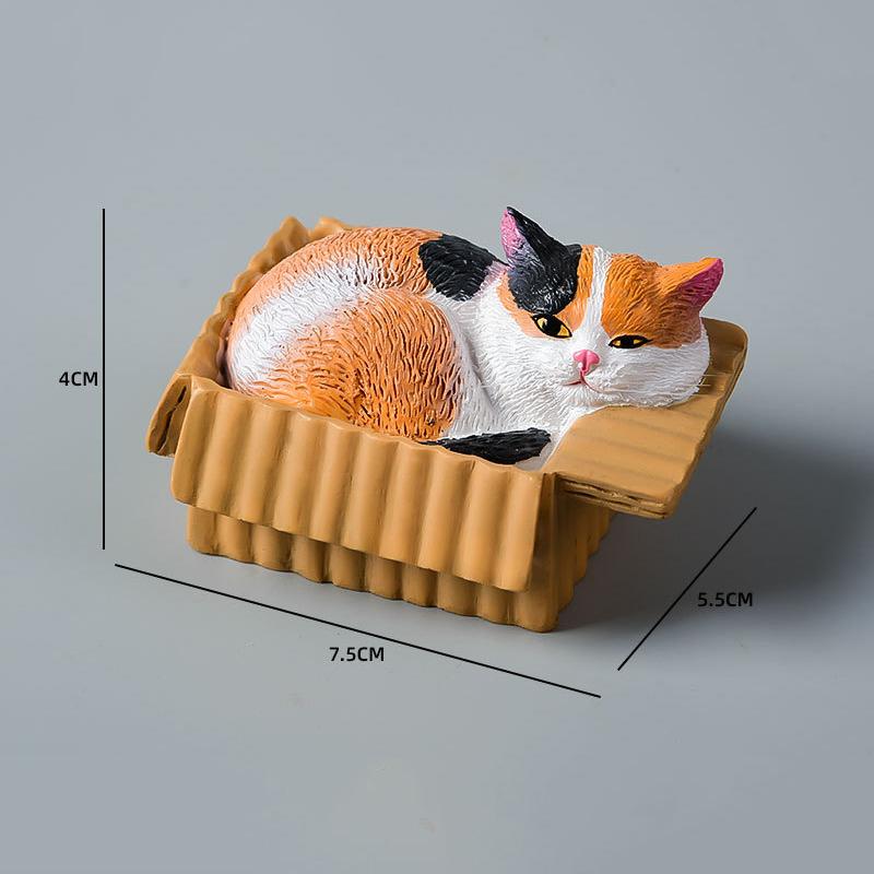 Фигурка кошки, спящей в коробке, из смолы, милая, кавайная, настольное украшение для приборной панели автомобиля, спальни, гостиной