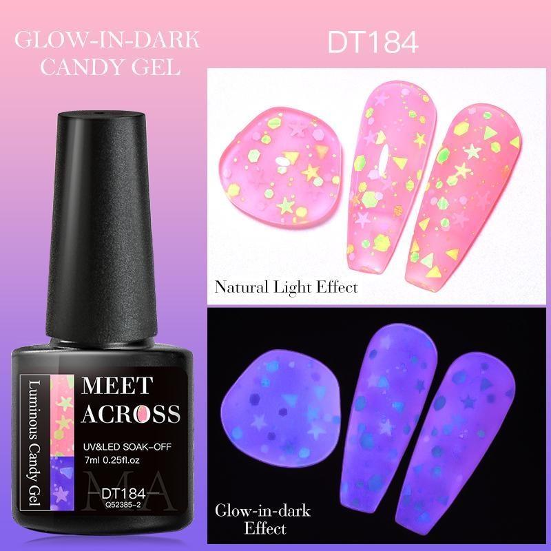 MEET ACROSS 7ml Glow-in-dark Candy Gel Nail Polish Soak Off Luminous Neon UV Led Gel Varnish DIY Manicure For Nails Design