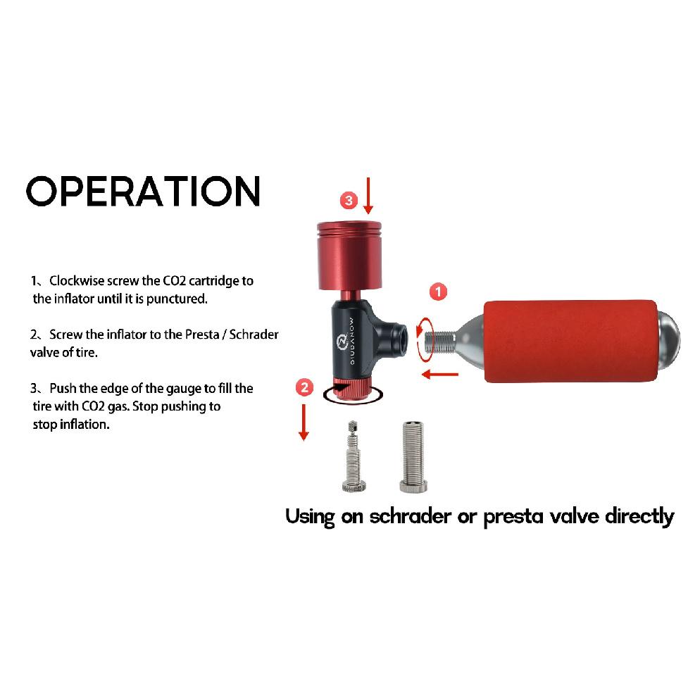 Aluminum Alloy CO2 Bike Tire Inflator Push-Button Presta & Schrader Compatible CO2 Bike Pump for Road Bikes MTB Hybrid Bikes