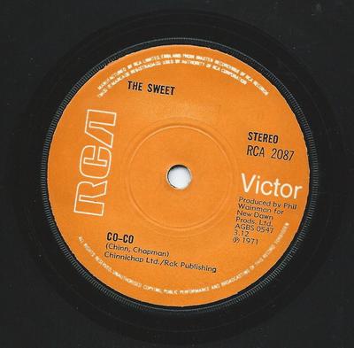 7-дюймовая пластинка SWEET - Co-Co RCA2087 RCA Victor 1971 UK Рок Б/У