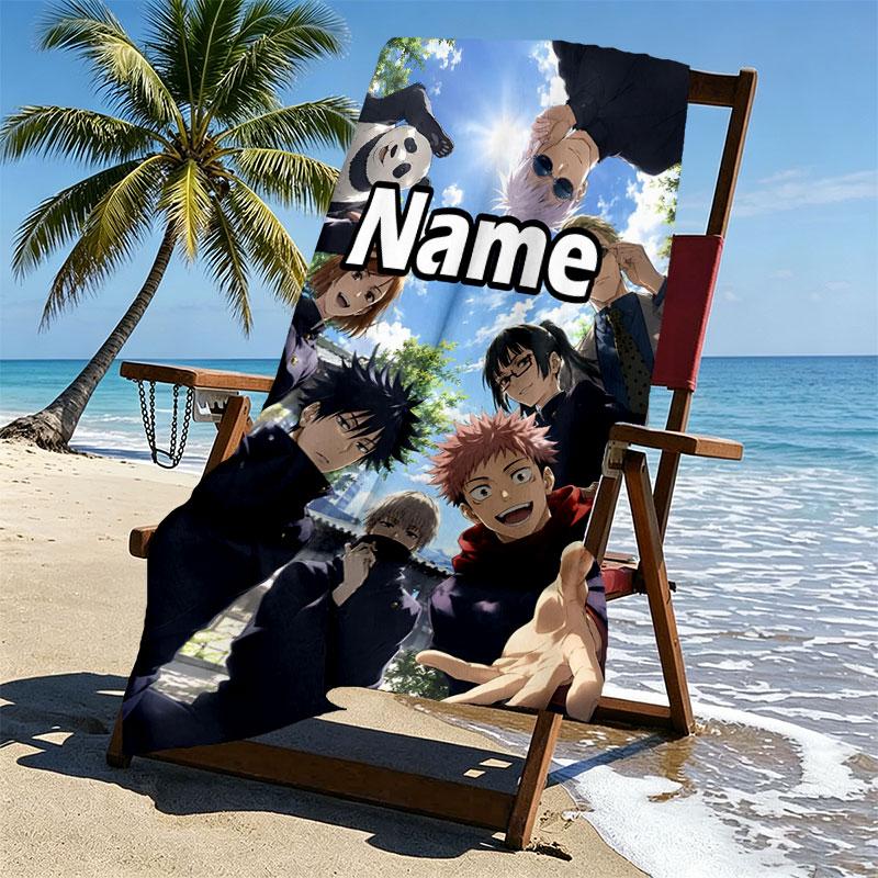 Custom Name Personalized Jujutsu Kaisen Print Beach Towel, for Trip Camping Beach Party Home Decor, Birthday Gift for Family & Friends