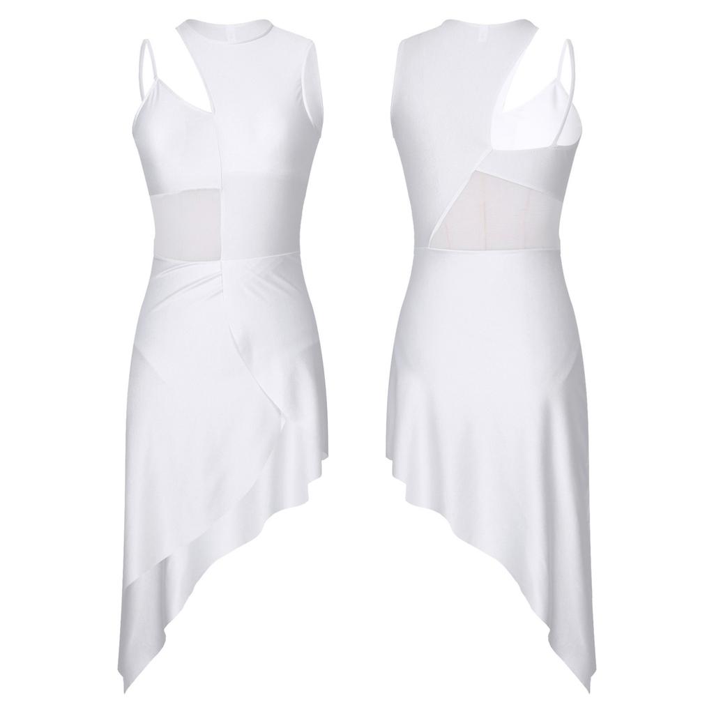 Женская одежда для выступлений, танцевальная одежда, сетчатое лоскутное платье с высоким низким лирическим сценическим платьем для самбы