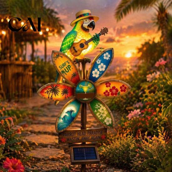 Backyard Patio Decor Resin Solar Parrot Garden Light Ground Stake, Waterproof Outdoor Stake Tropical Energy Saving Lamps Yard for Lawn Pathway