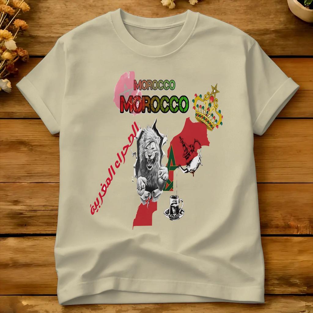 Футболка с львом Марокко Летняя Марокко Классические футболки Хлопок Повседневная футболка Для унисекса Повседневные топы
