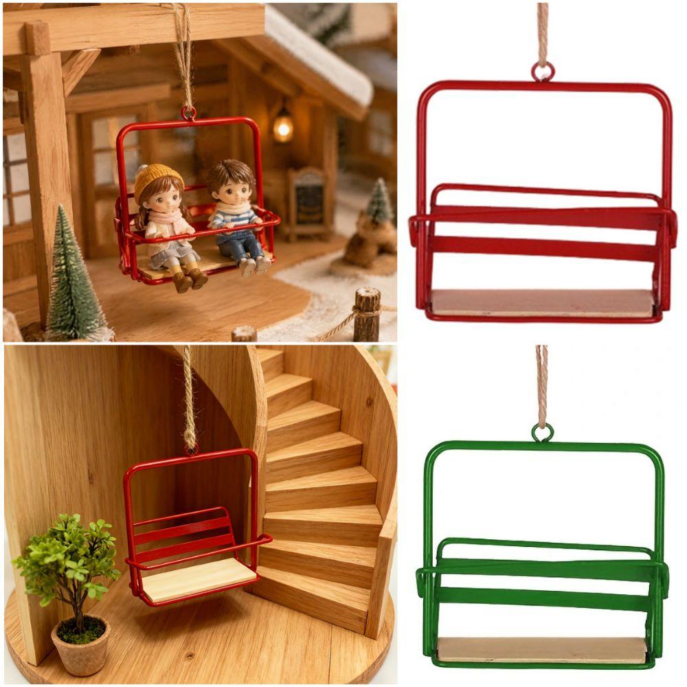 Red Green Dollhouse Chair-lift Decoration Christmas Hanging Pendant Dollhouse Displays