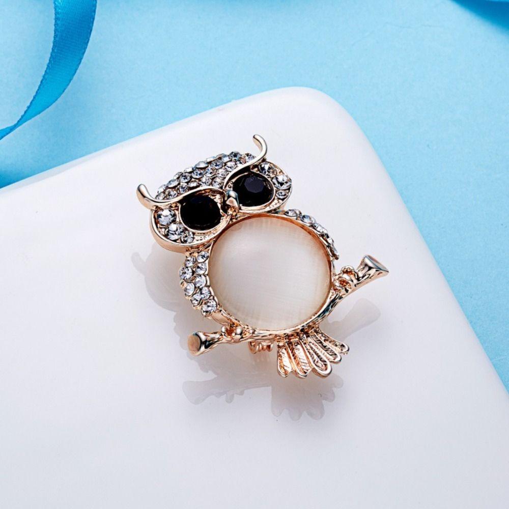 Милая брошь в виде совы, украшение на пальто из жемчуга, блестящая антибликовая брошь для женщины