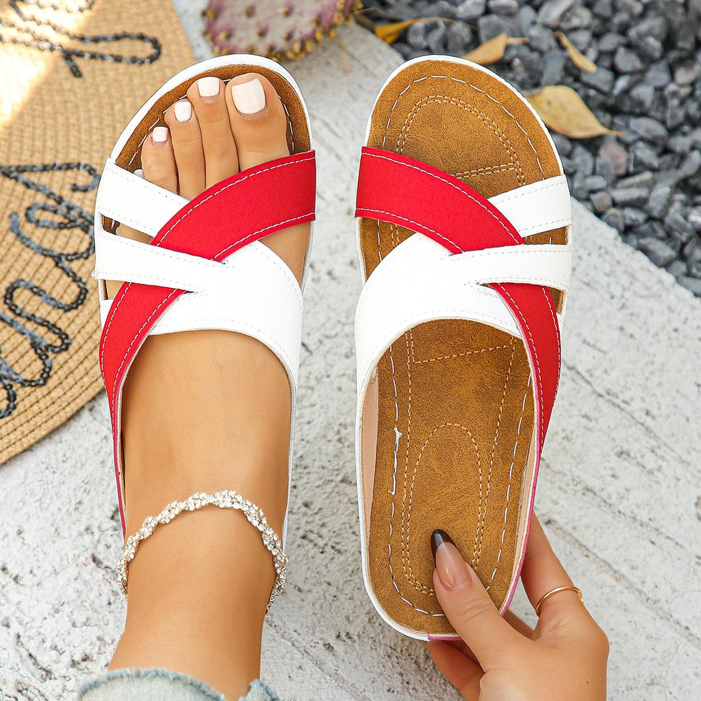 Color Matching Open-toed Platform Slippers Women's Slope Heel Sewing Line Light Beach Cool Slippers