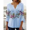 Floral Print T Shirt For Women With 3d Effect Polyester V Neck Short Sleeve Casual Top