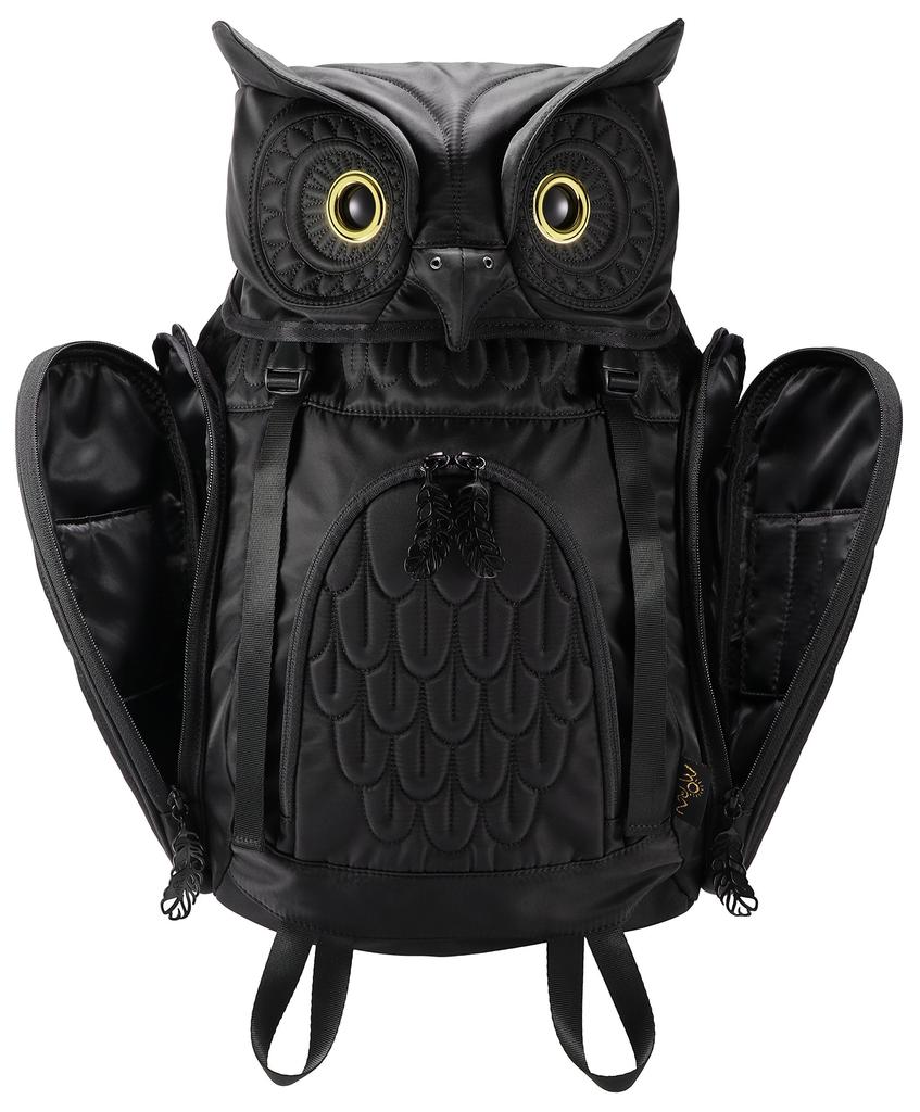 MORN CREATIONS Horned Owl Backpack M Size Black