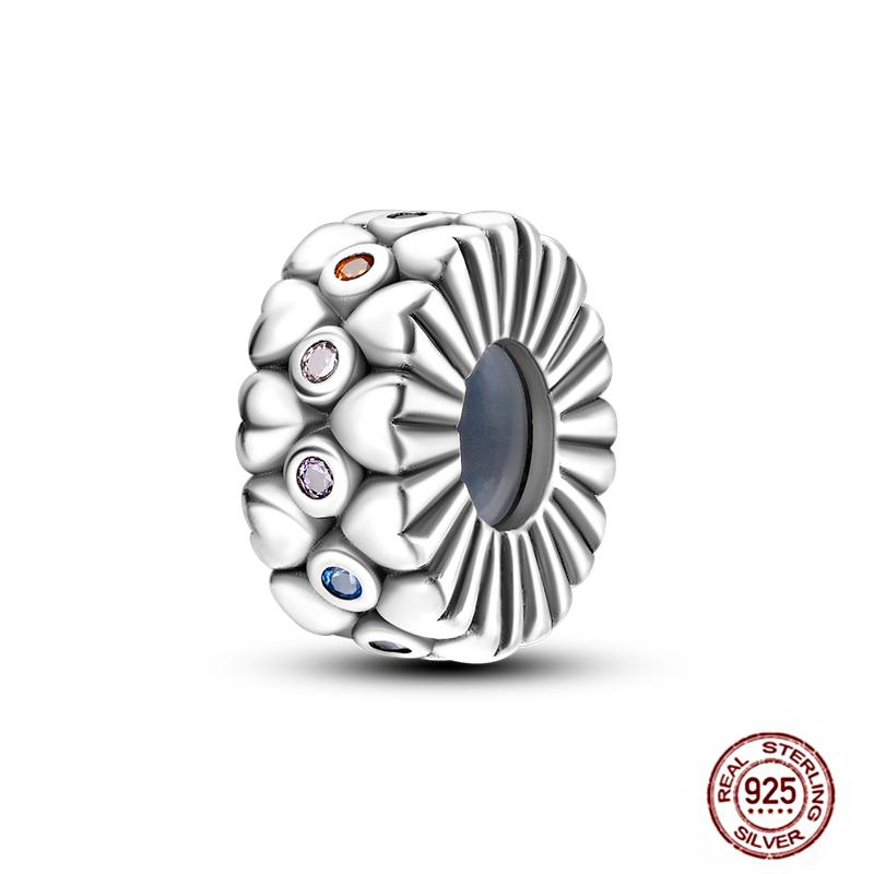 Round 925 Copper Clasp Pave Clip Charms Blue Star Moon Butterfly Slide Safety Chains Spacer Beads Fits Original Bracelet Zircon