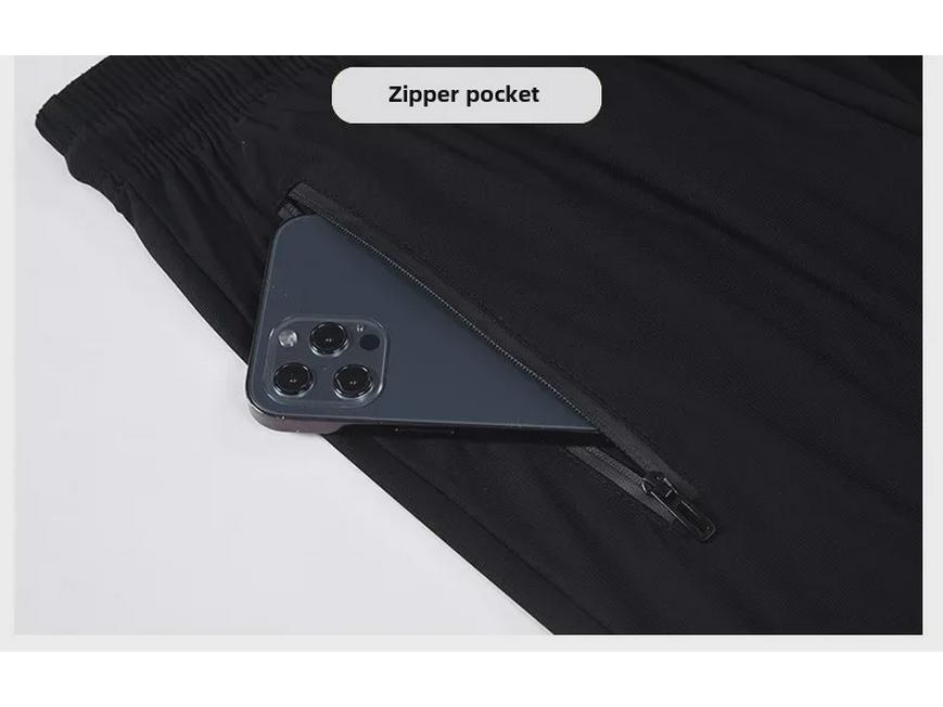 Мужские брюки Ice Silk с эластичным поясом и застежкой-молнией — однотонные, повседневные спортивные, длина девять точек, летняя одежда.