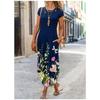 Women's Casual Dresses - Elegant Sleeveless Floral Print A Line Dress Women Party Casual Long Dress with Pocket Round Neck