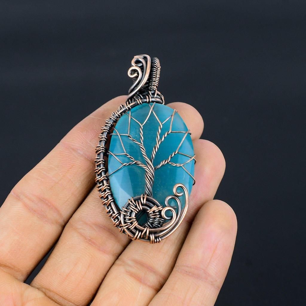 Tree Of Life Monalisa Pendant, 999 Copper Wire Wrapped Pendant Handmade Gemstone Jewelry, Gifts For Wife Brand New Pendant