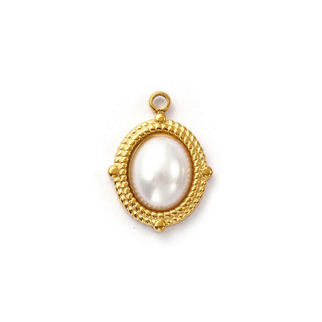 2 PCs 304 Stainless Steel Charms 18K Gold Plated White Acrylic Imitation Pearl Pendants For DIY Jewelry Making Necklace Findings
