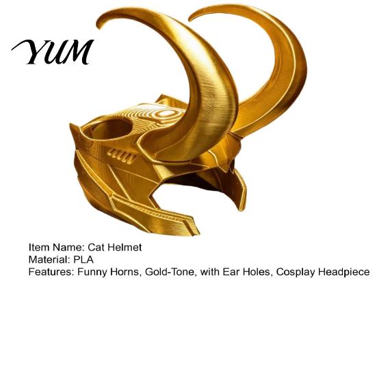 Funny Pet Dress-up Cat Horn Crown Helmet, Golden Headpiece, with Ear Holes, Hat for Cats Cosplay Helmet Halloween Theme Parties Photo Props