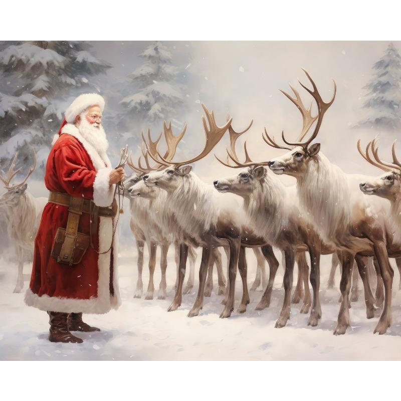 Винтажный Санта-Клаус на качелях Плакат с оленями Печать на холсте Рождественский праздник Настенная картина для домашнего декора Подарки
