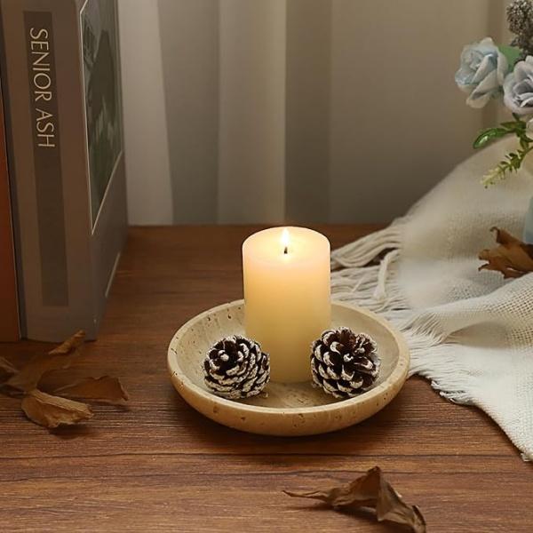 5.5\" Natural Marble Round Tray for Jewelry Cosmetic Display Vintage Stone Candlestick Key Holder for Wedding Home Office Decor