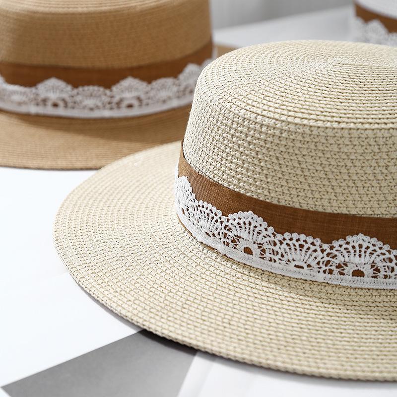Summer French flat-top straw hat women's lace wide along the seaside vacation sunshade sun protection photo versatile sun hat