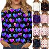 Women's Valentine's Day Fashionable Heart Print Round Neck Long Sleeve Pullover Top