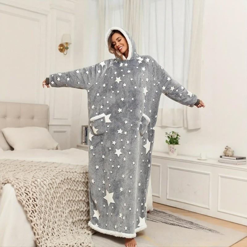 Winter Fleece Lined Hooded Blanket Sweatshirt Oversized Loungewear Home Outdoor