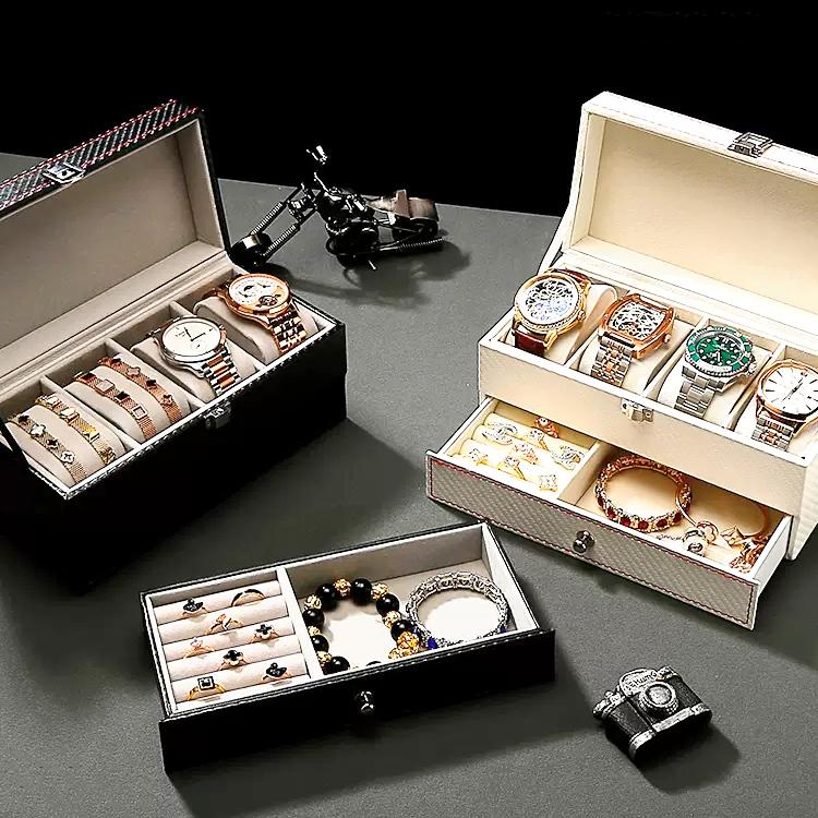 2-уровневый 4-слотовый ящик для хранения часов для мужчин и женщин, органайзер для часов из искусственной кожи, витрина для ювелирных изделий, органайзер с ящиком для ювелирных изделий