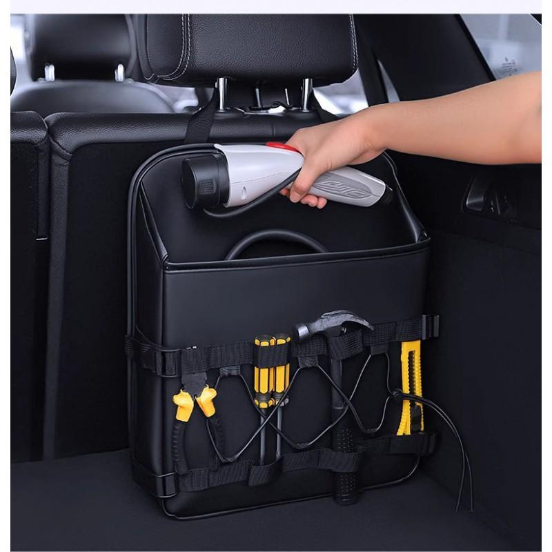 Car Trunk Organizer Hanging Storage Box With Handle Leather Multi-Function Cargo Compartment Keeper SUV Sedan