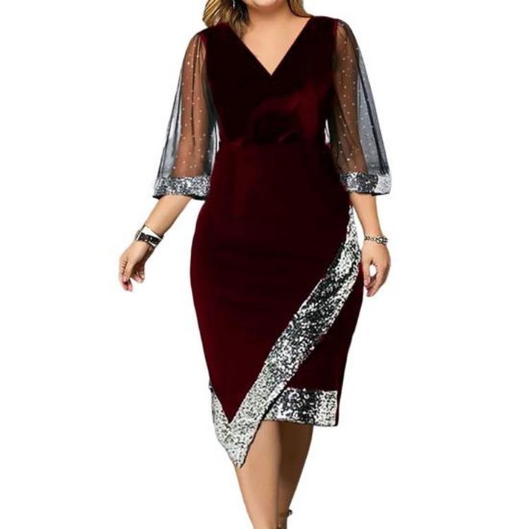 Elegant Plus Size Evening Party Dress 2024 Solid Color Polyester Dressing Up