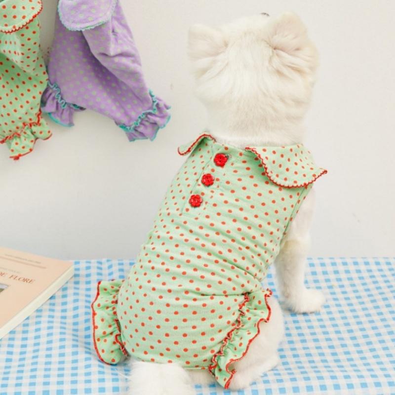 Cute Dot Rint Dog Jumpsuits Dog Clothes Sweet Pet Overalls Fashion Puppy Pajamas Soft Cat Romper Pet Jumpsuit Poodle Dog Apparel