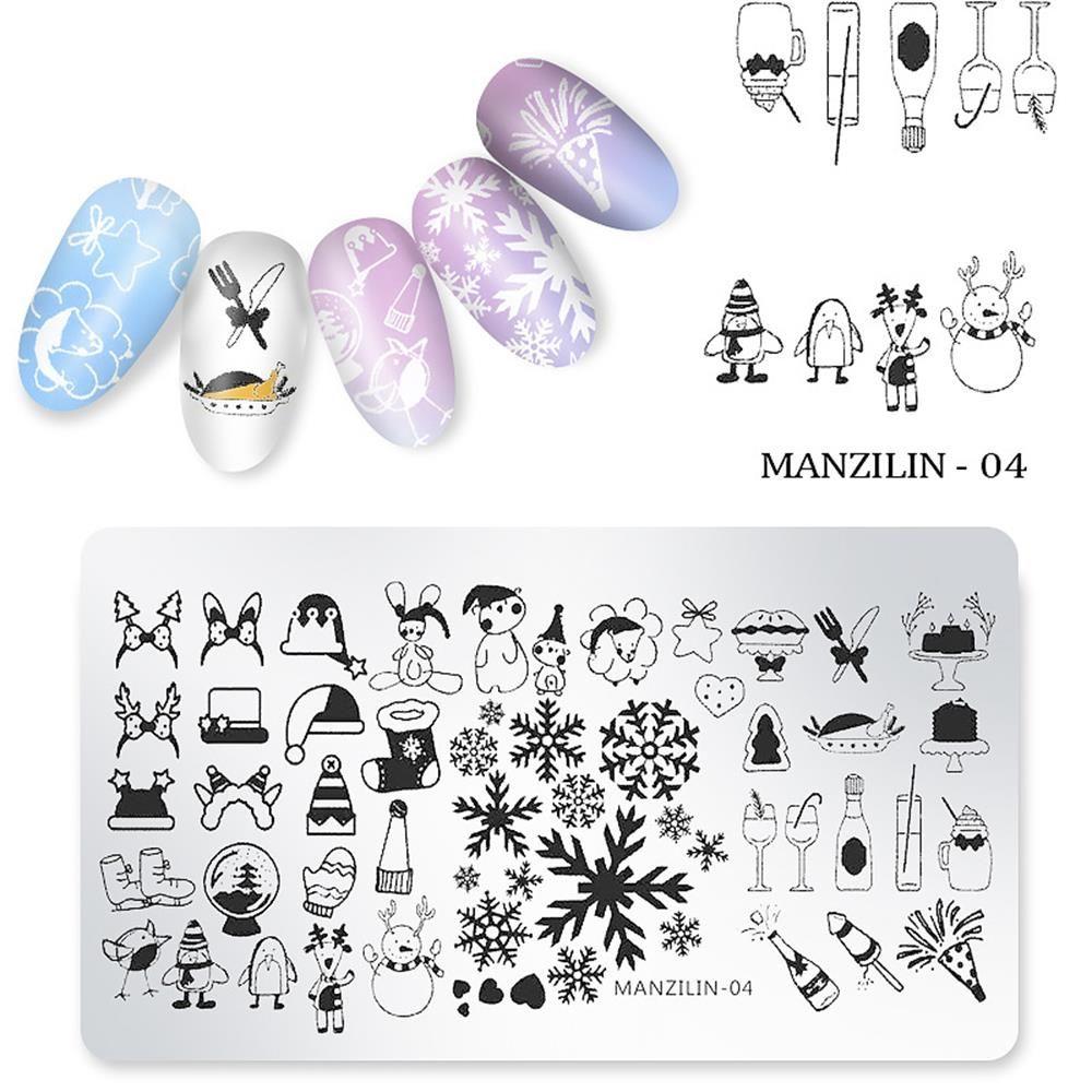 New Snow Flake Flower Elk Stainless Steel Image Stencil Christmas Stamping Plates Nail Art Template