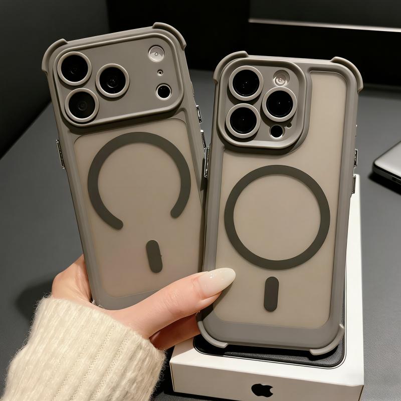 Роскошный Ударопрочный Бронированный Чехол Для Magsafe Для iPhone 17 Air 16 15 14 Pro Max Беспроводная Зарядка Магнитный Матовый Прозрачный Жесткий Чехол