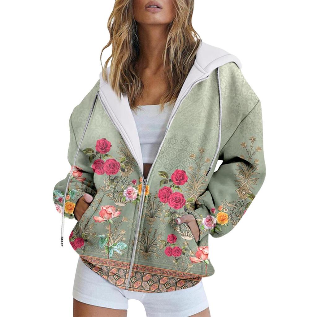 Зимняя толстовка с капюшоном с принтом, спортивная одежда, пальто для женщин, толстовки с капюшоном на молнии и 3D-карманом, осенняя женская одежда