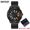 SANDA Sell Quartz Stainless Steel Men Watch Premium Quartz Movement Car Rim Wheel Shaped Rotating Dial Relogio Masculino