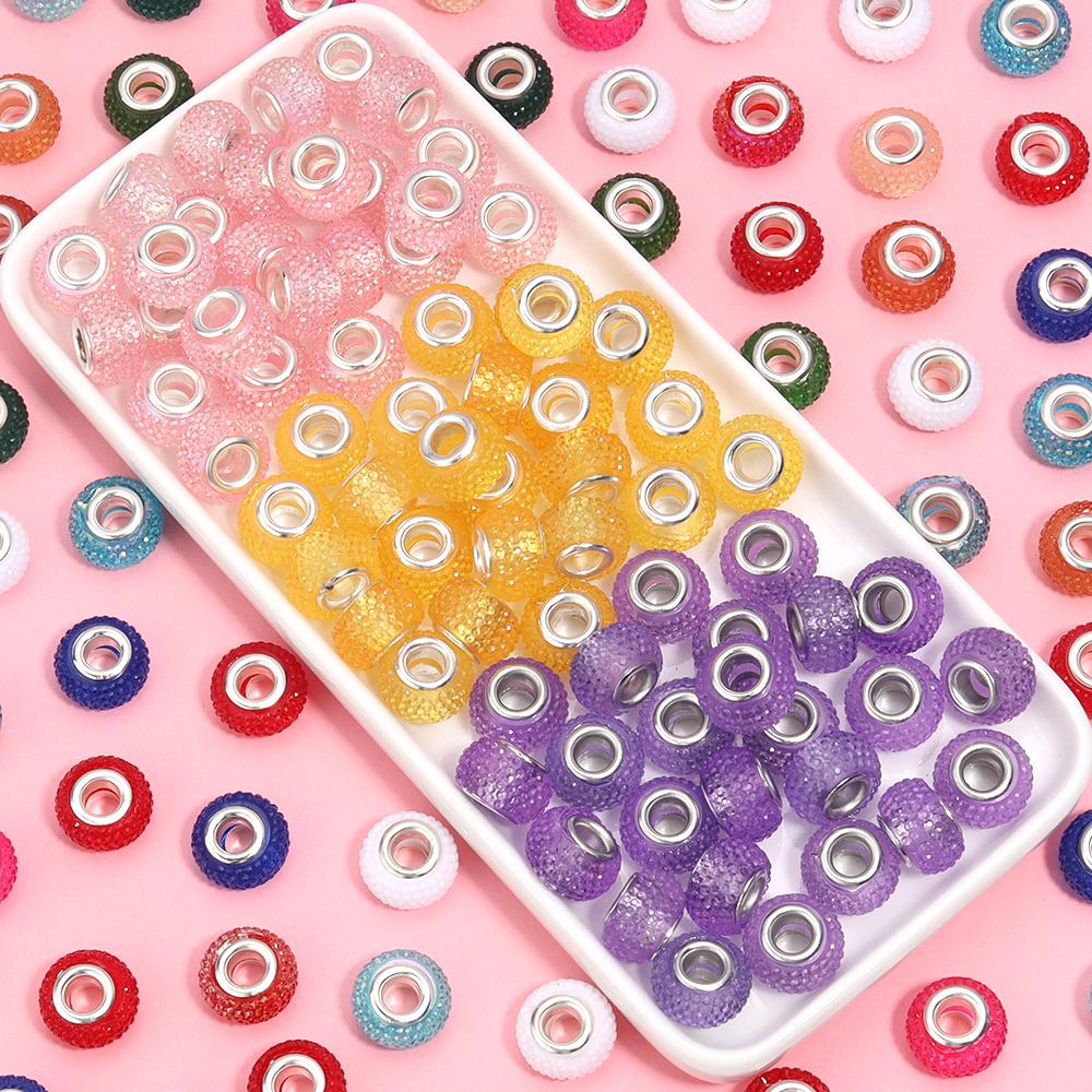 20Pcs 14×9mm Crystal Diamond Resin Beads Plated Colorful Large Hole Beads For Jewelry Making Accessories Diy Bracelet Earrings