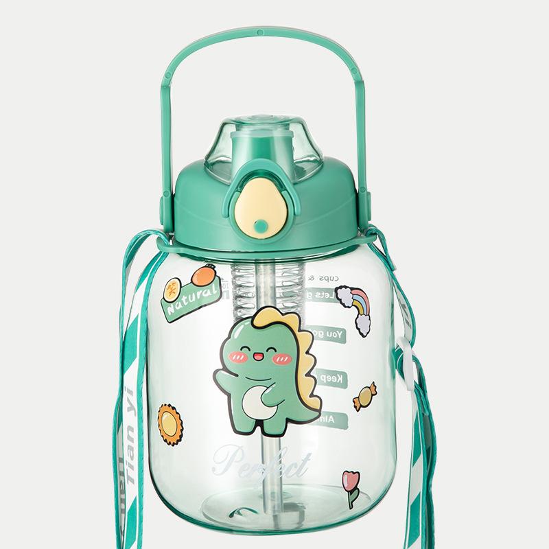 Water bottle portable strap plastic water cup high value cartoon large capacity big belly cup household portable straw cup