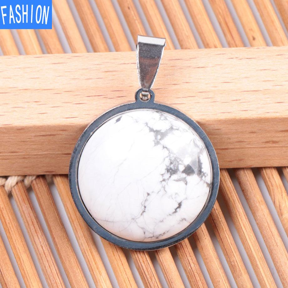 Женское простое ожерелье из нержавеющей стали с плоским камнем в европейском и американском стиле, модное ожерелье с натуральными кристаллами