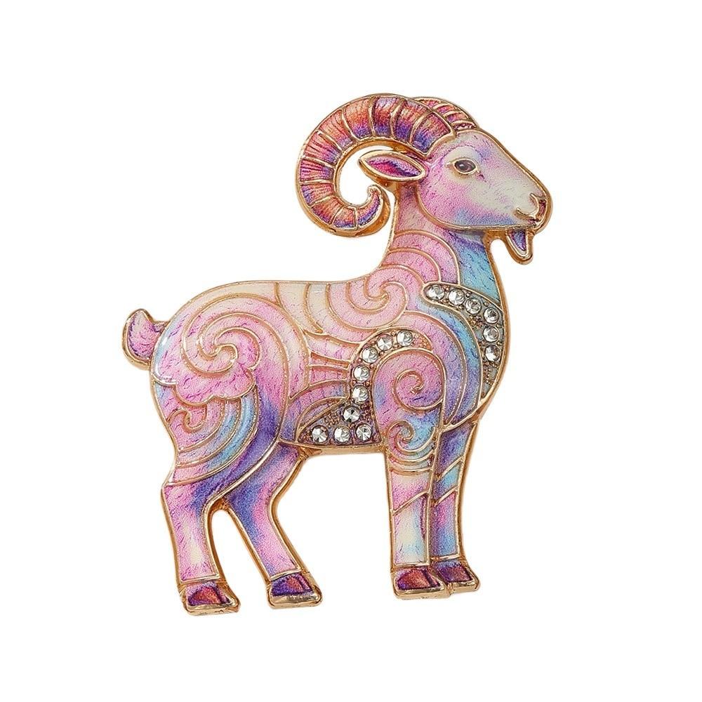 Diamond-inlaid Sheep Brooch Metal Brooch Pins Retro Argali Brooches for Women Cloth Accessories
