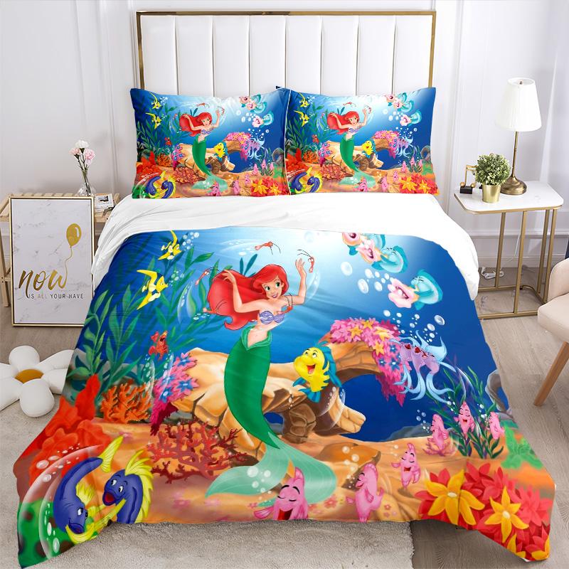 Ariel Moonlit Ocean Print 3Pcs Bedding Set,Duvet Cover with 2 Bedro,Pillowcase Home Birthday Gift
