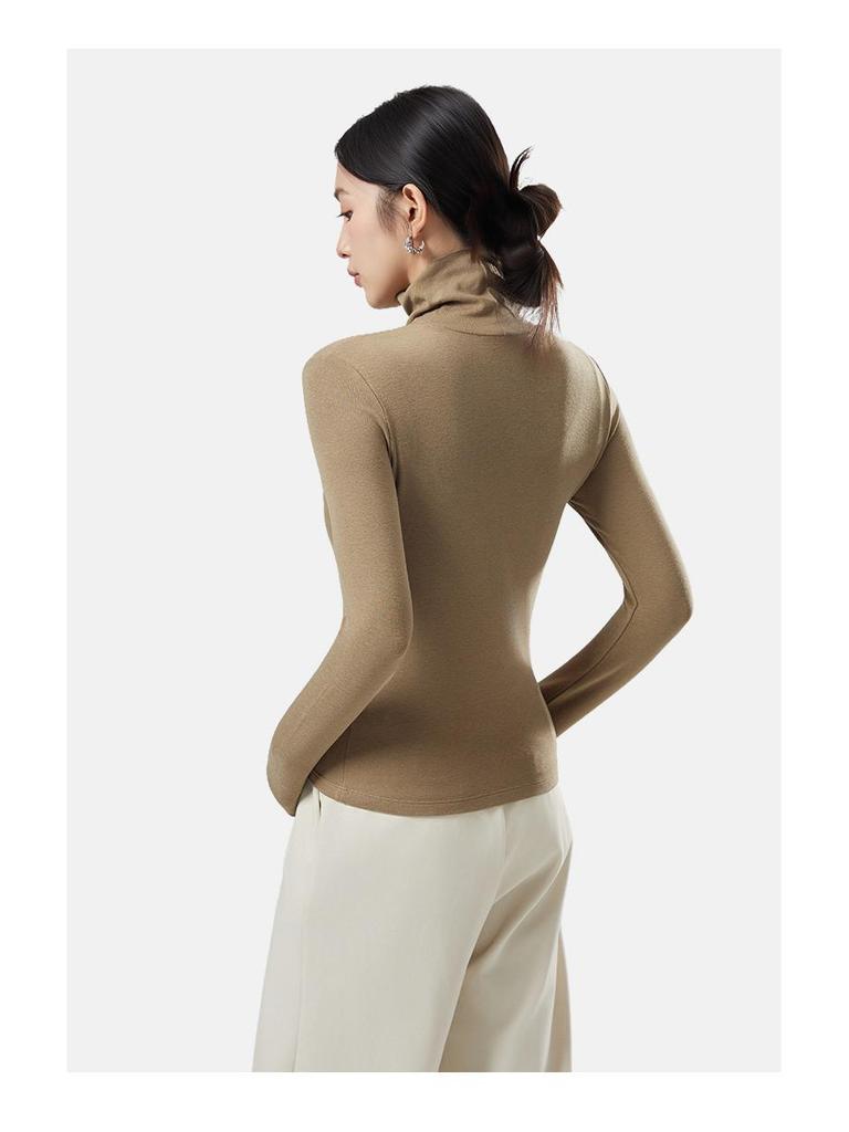 Women's Velvet High Neck Warm Turtleneck Long Sleeve Top - Autumn/Winter Base Layer