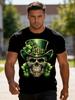 Day Sugar Skull Irish Celticwith Green Shamrock Accent Skull Mexicancalifornia Style Leprechaun Hat Design Short Sleeve Crew Neck Top For Irish