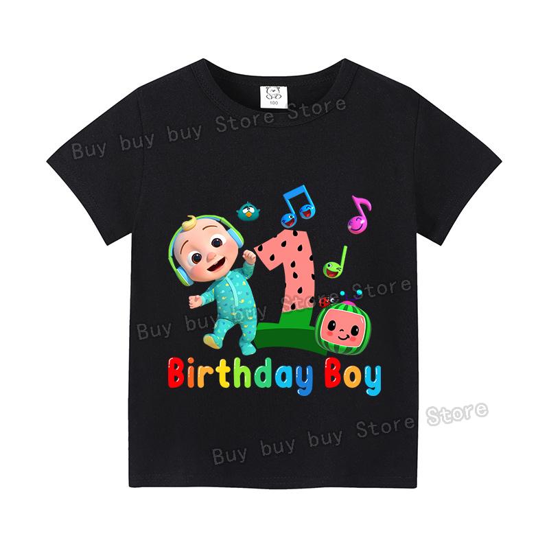 Cocomelons Number T-shirt Cute Cartoon Printed Birthday Party Tops Tee Boys Tshirt Summer Short Sleeved Cotton Children Clothing