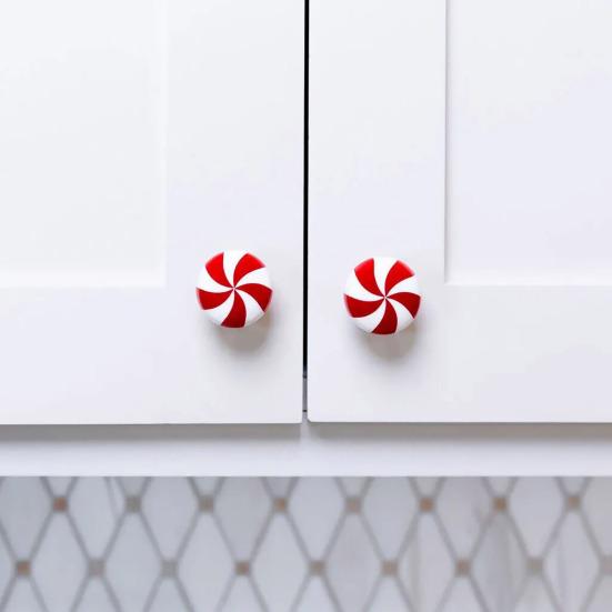 Рождественские накладки на ручки для шкафов красные белые мятные эластичные чехлы для ручек декоративные ручки для ящиков для праздничного кухонного, ванного, домашнего декора