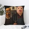 John Pork American Gothic Funny Viral Meme Art Dank Brainrot Pillow Cover Cushion Cover Kawaii Pillow Case For Sofa Home Decor