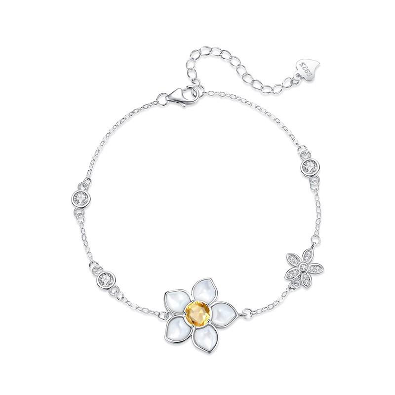 Adjustable Floral Bracelet Women With Natural Crystal Beads Sterling Delicate Handmade Jewelry