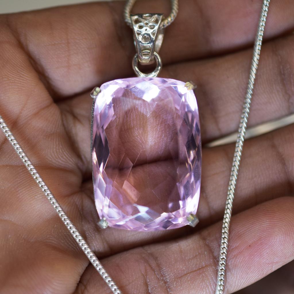 Natural Pendant Pink Topaz Emerald 925 Sterling Silver 98.40 Gems CERTIFIED My-409-k